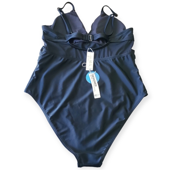 CUPSHE Women V Neck One Piece Swimsuit Wrapped Mesh Tummy Control Bathing Suit - Picture 5 of 6